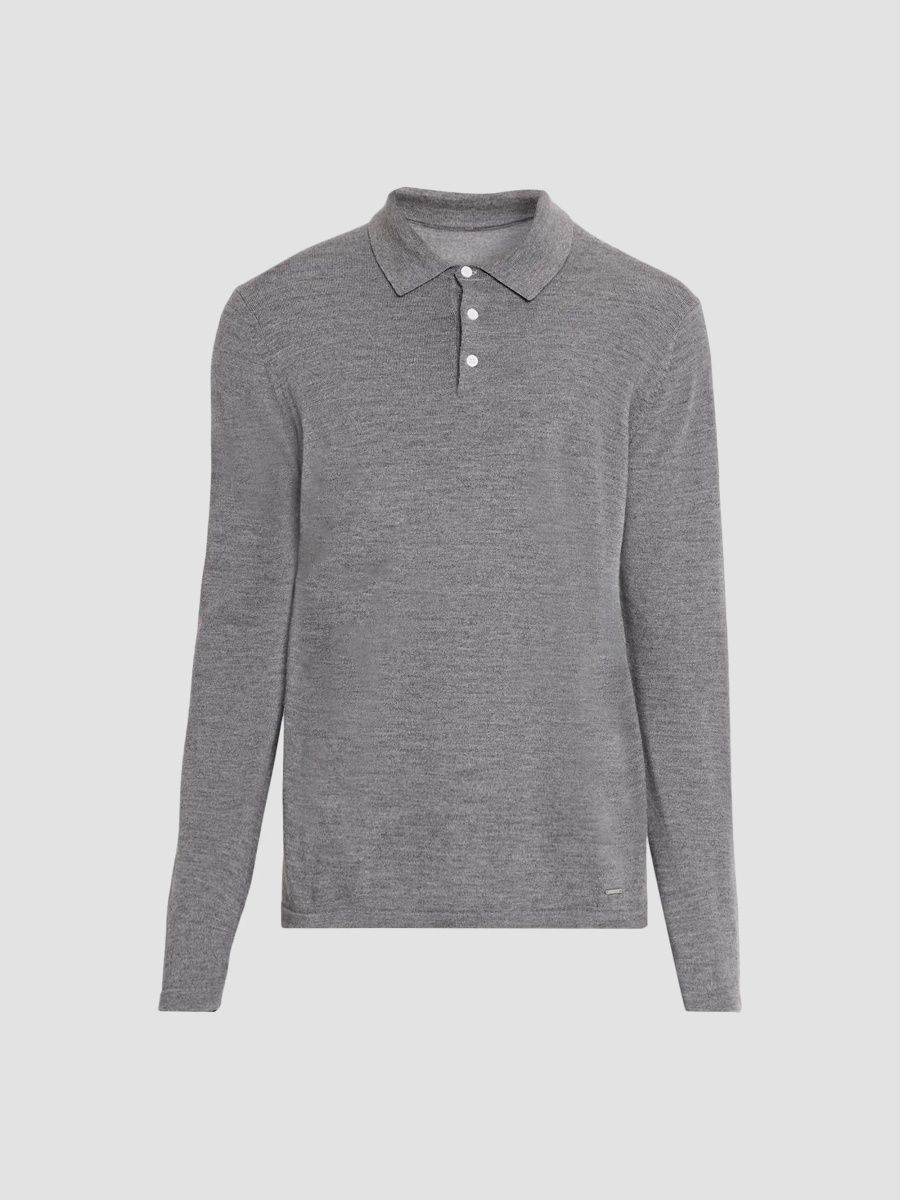 SIMKHAI Men's Reynolds Long-Sleeve Polo Shirt - Charcoal Melange - Size Small