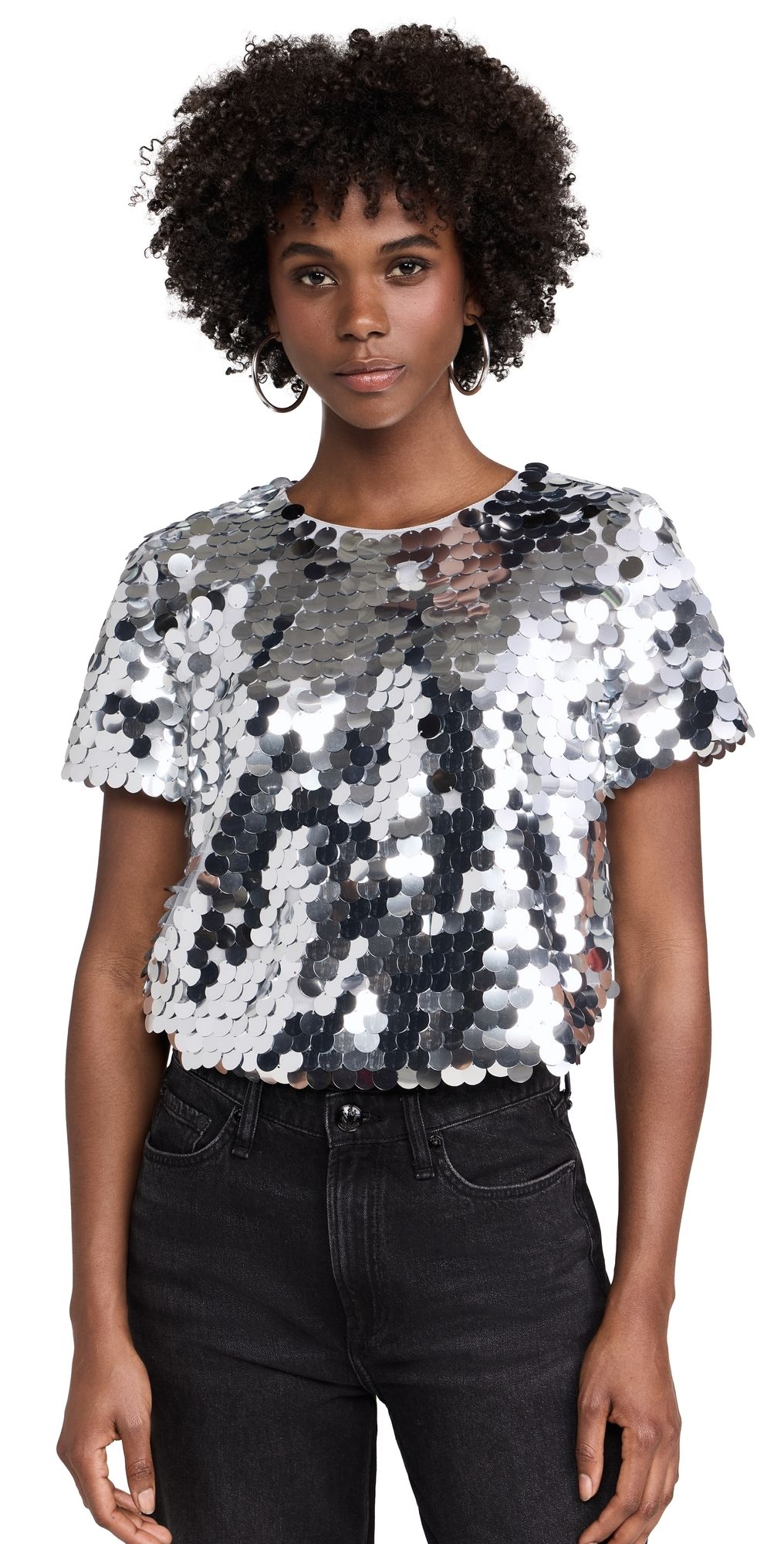 endless rose Fisheye Sequins Top Silver L