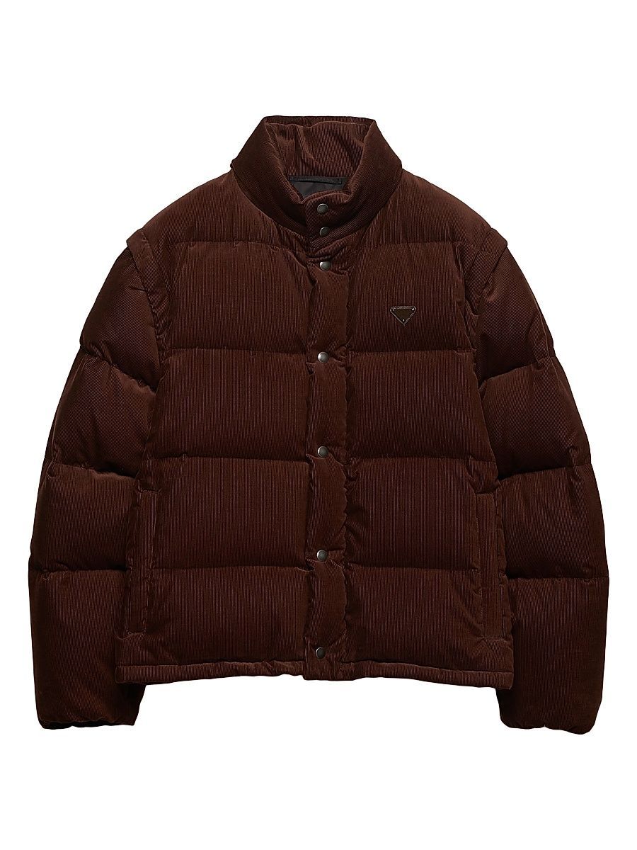 Men's Medium-Weight Corduroy Down Jacket - Brown - Size XL