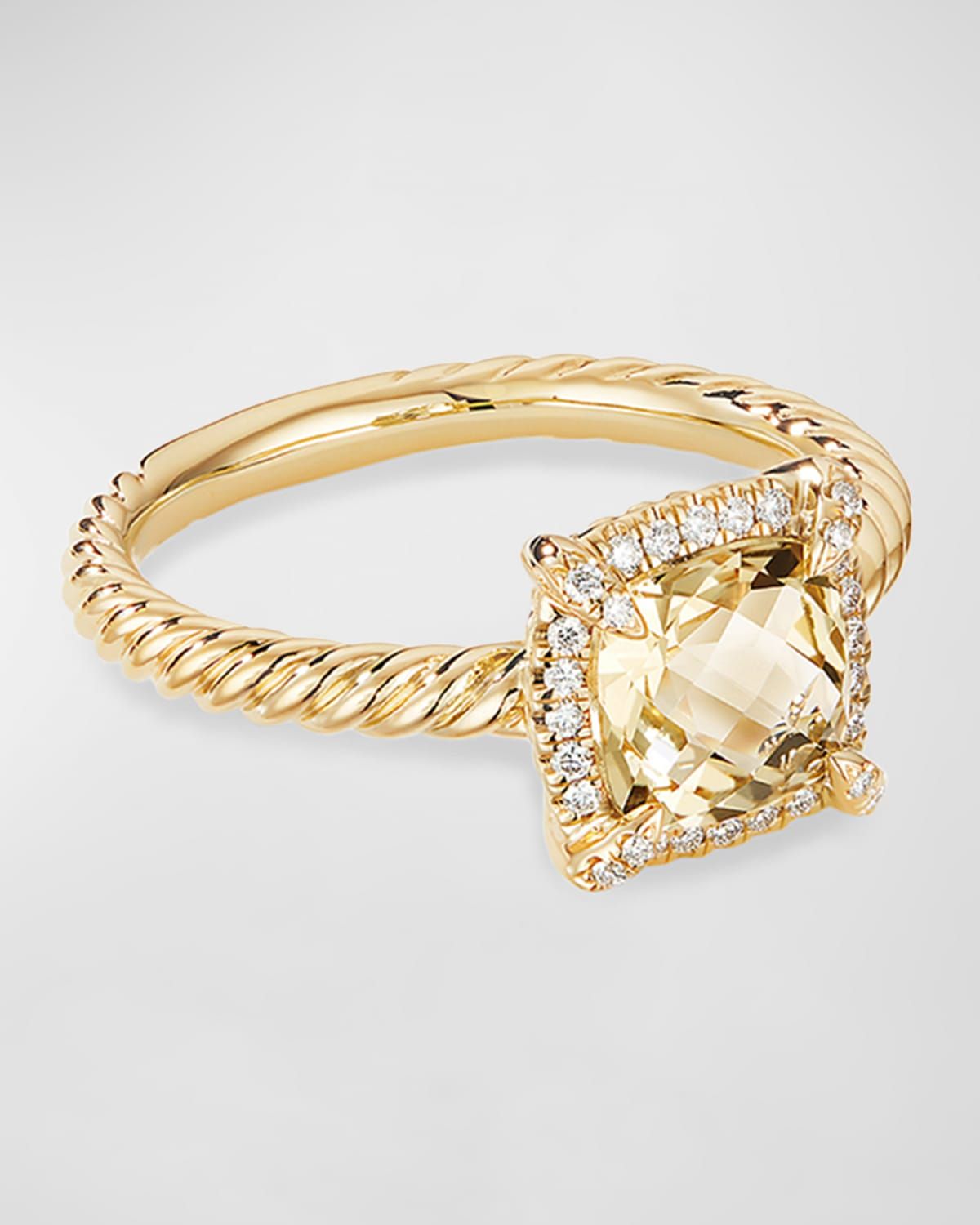 Petite Chatelaine Pave Bezel Ring with Gemstone and Diamonds in 18K Gold