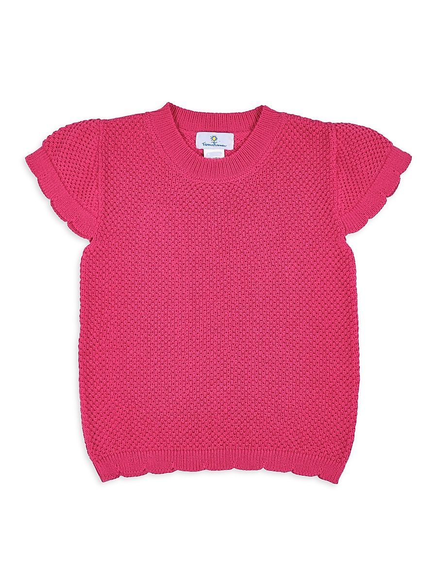 Girl's Cotton Knit Short-Sleeve Sweater - Fuchsia - Size 7