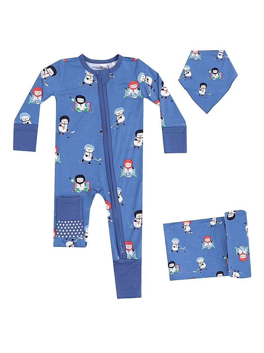 Baby Boy's Snow Folks Ice Hockey 2-Way Footie, Bib and Blanket Set - Navy - Size Newborn