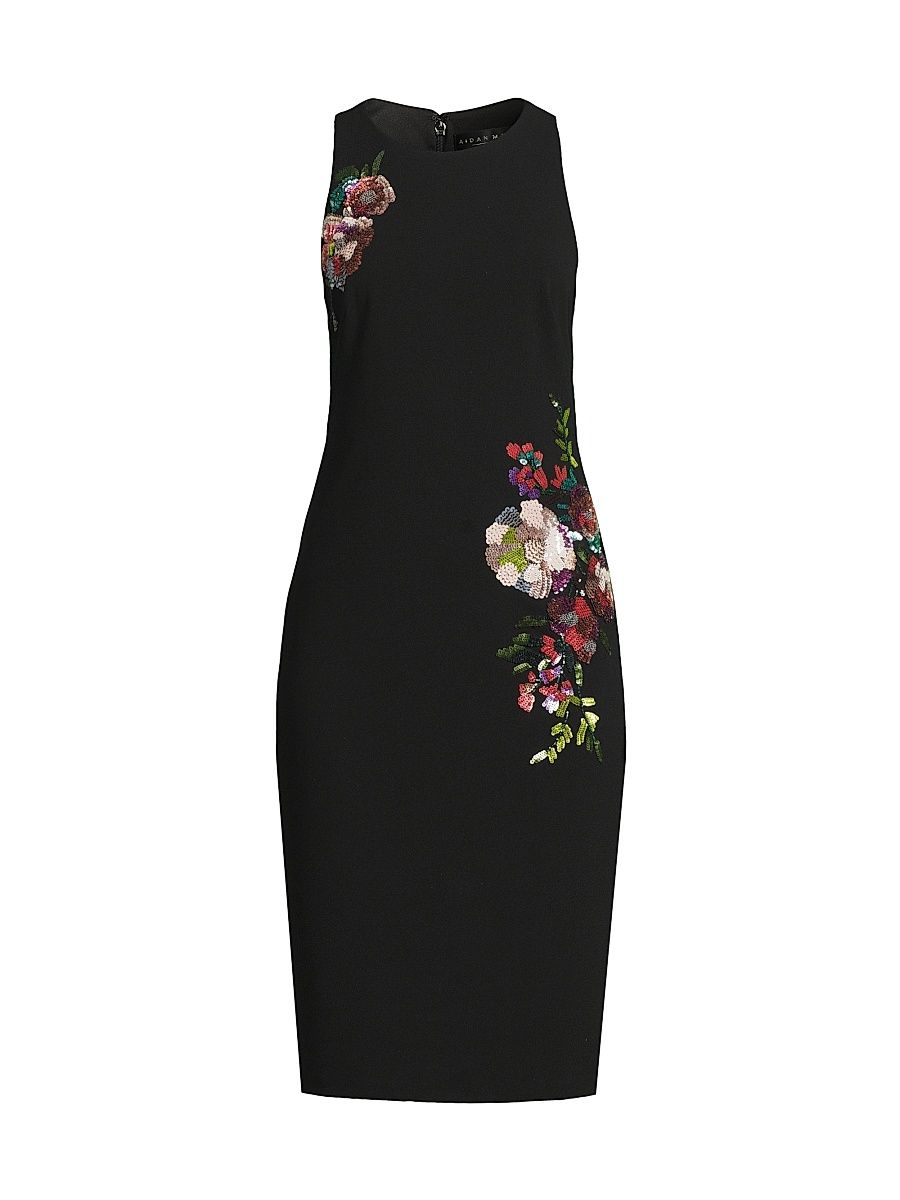 Women's Floral Sequined Crepe Midi-Dress - Black - Size 8