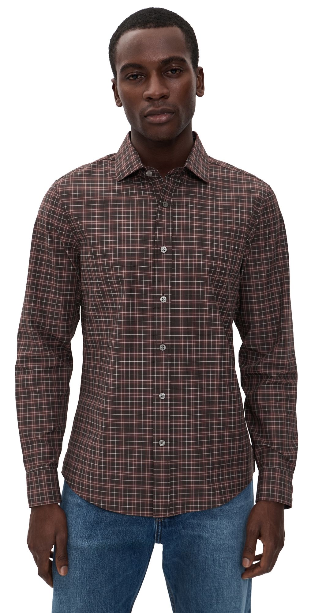 Rhone State of Mind Slim Fit Shirt Dark Espresso Plaid S