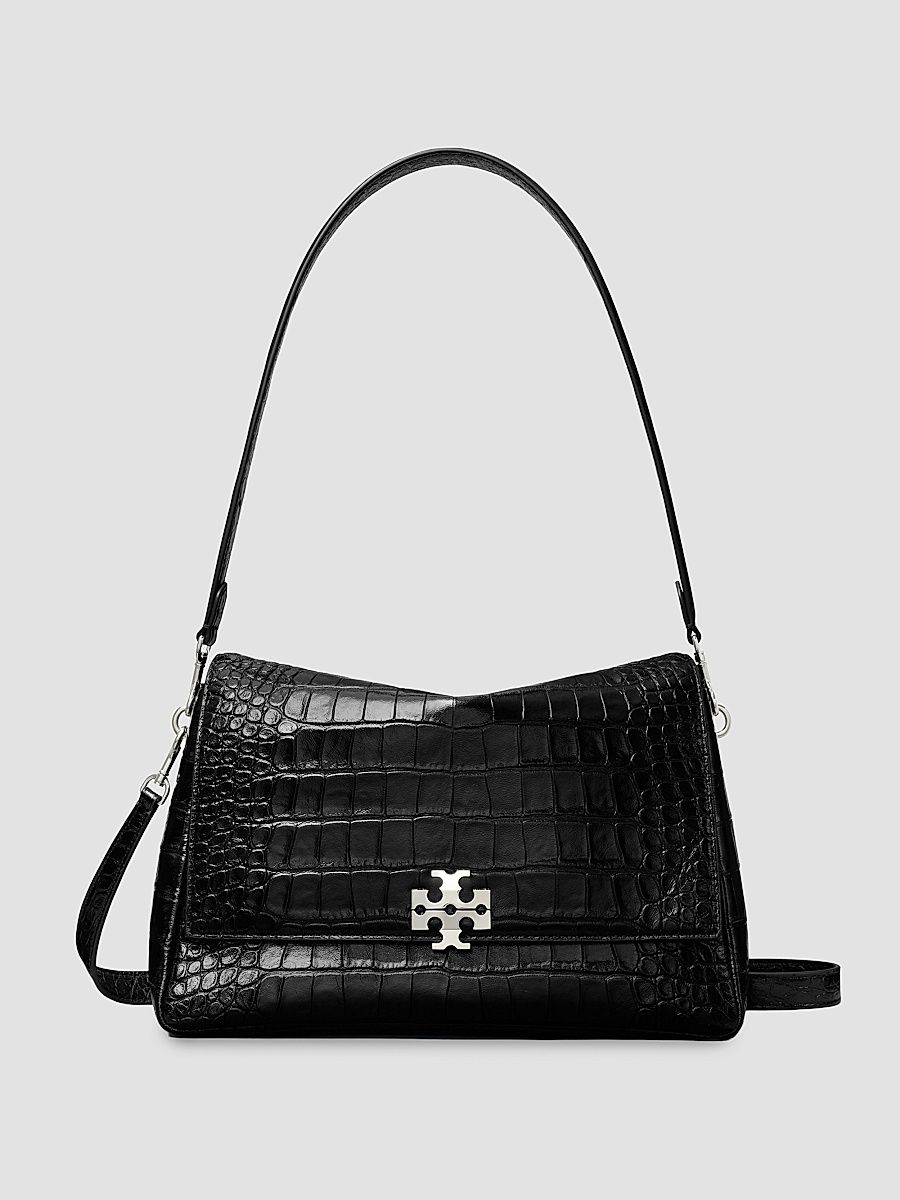 Women's Charlie Croc-Embossed Leather Shoulder Bag - Black