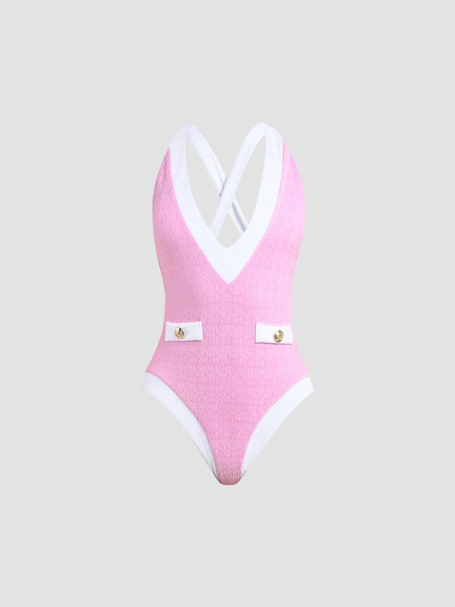 L'AGENCE Women's Colorblock Chic Lisa Plunge One-Piece Swimsuit - Blush - Size Small