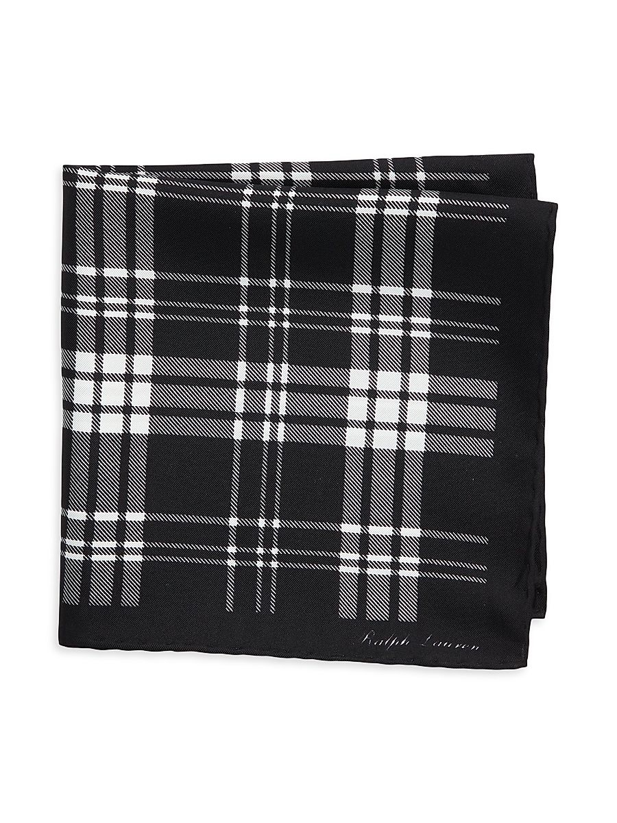 Men's Plaid Silk Pocket Square - Black White