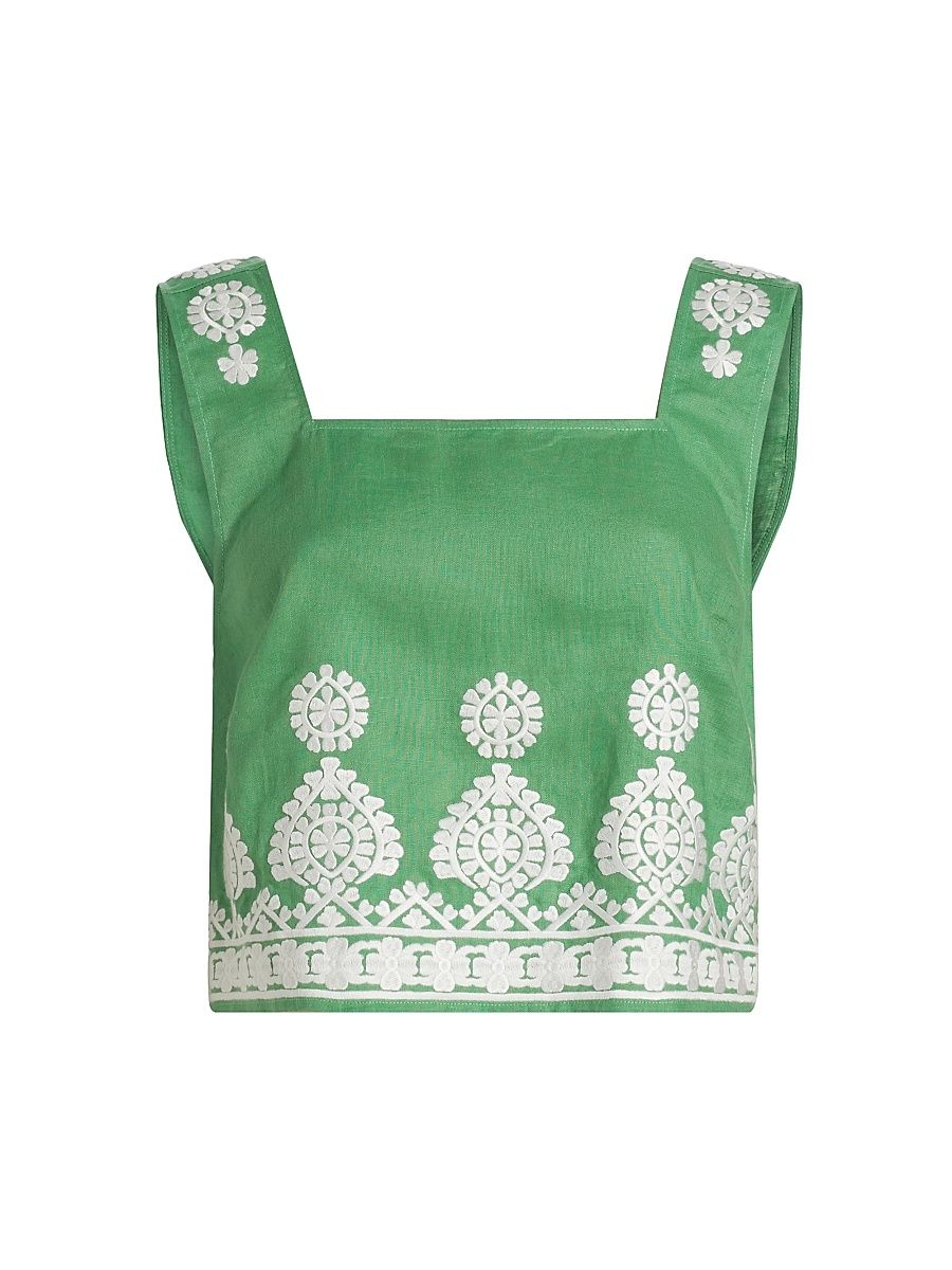 Women's Isabelle Embroidered Boxy Crop Top - Apple - Size Medium