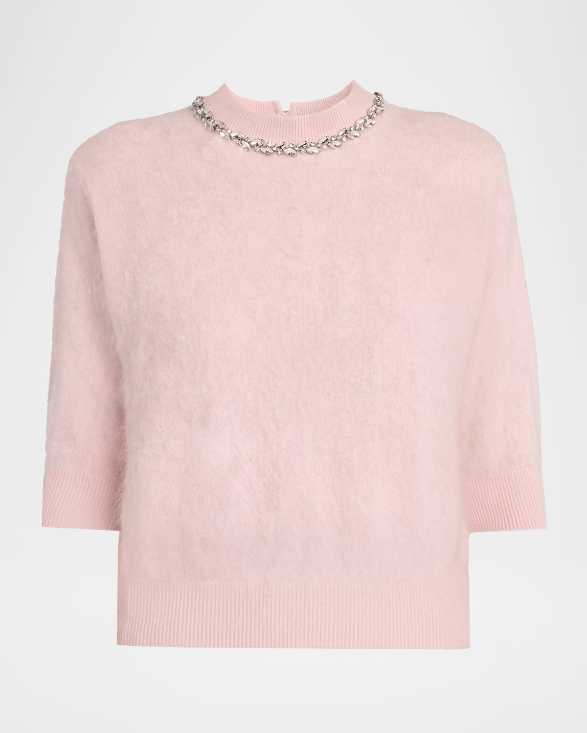 Crystal-Trim Brushed Cashmere Sweater