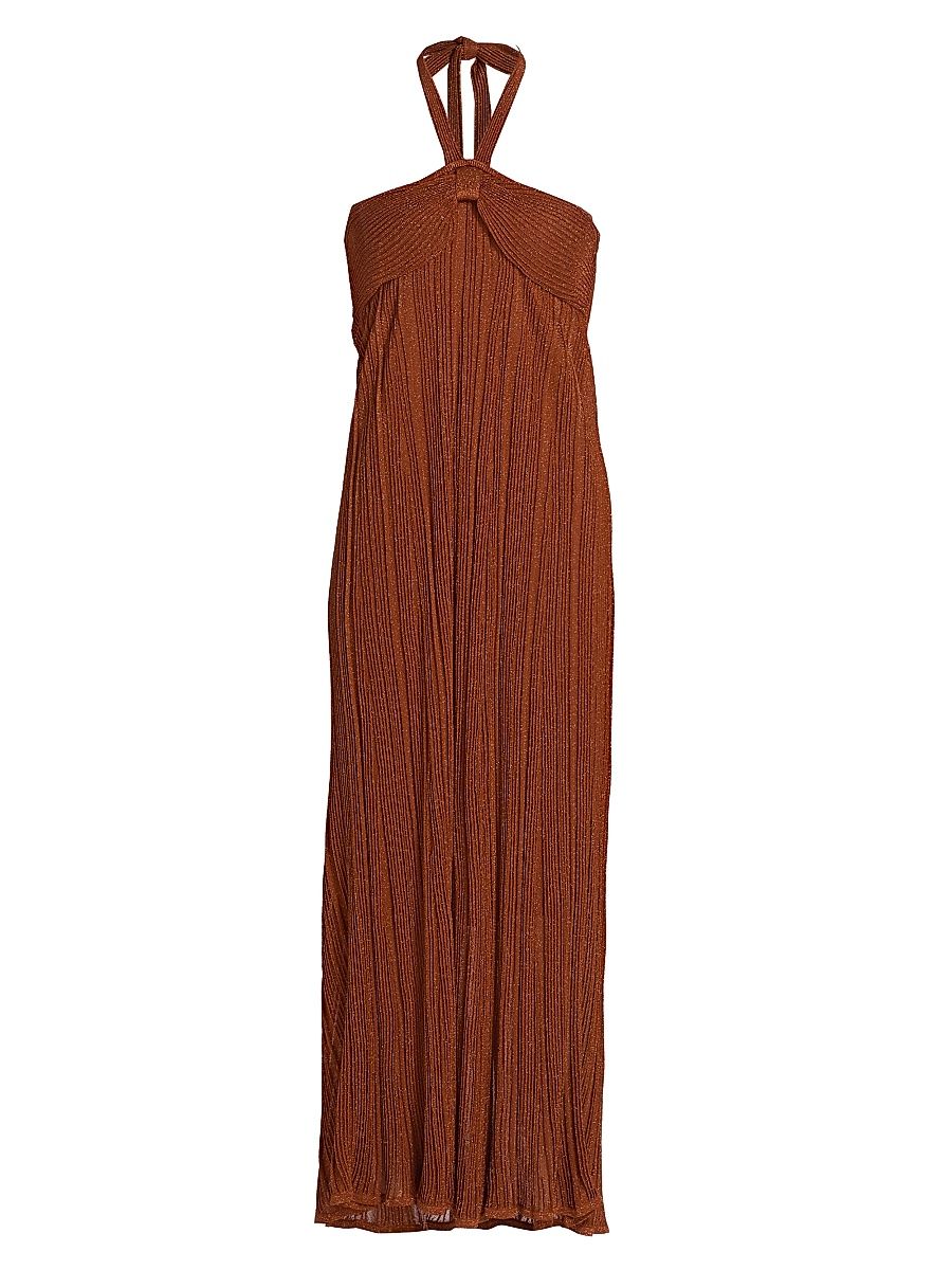 Women's Indra Metallic Halter Maxi-Dress - Metallic Tan - Size 6