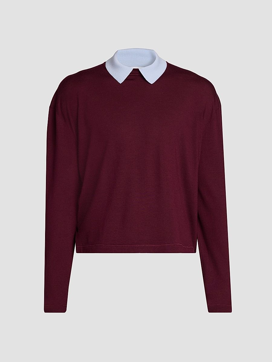 Men's Contrast Collar Wool Sweater - Haiti - Size 44