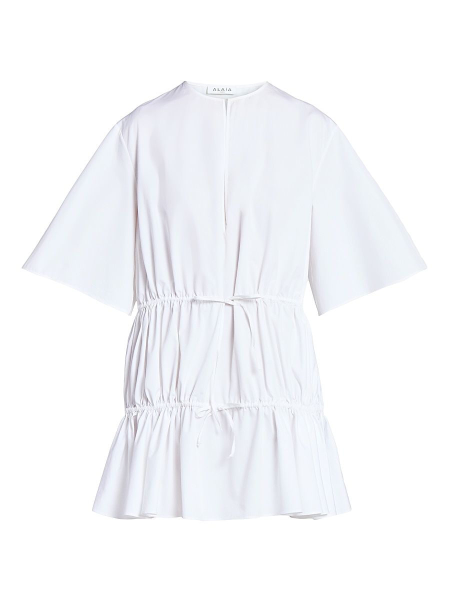 Women's Ruffle Cotton Minidress - Blanc - Size 2