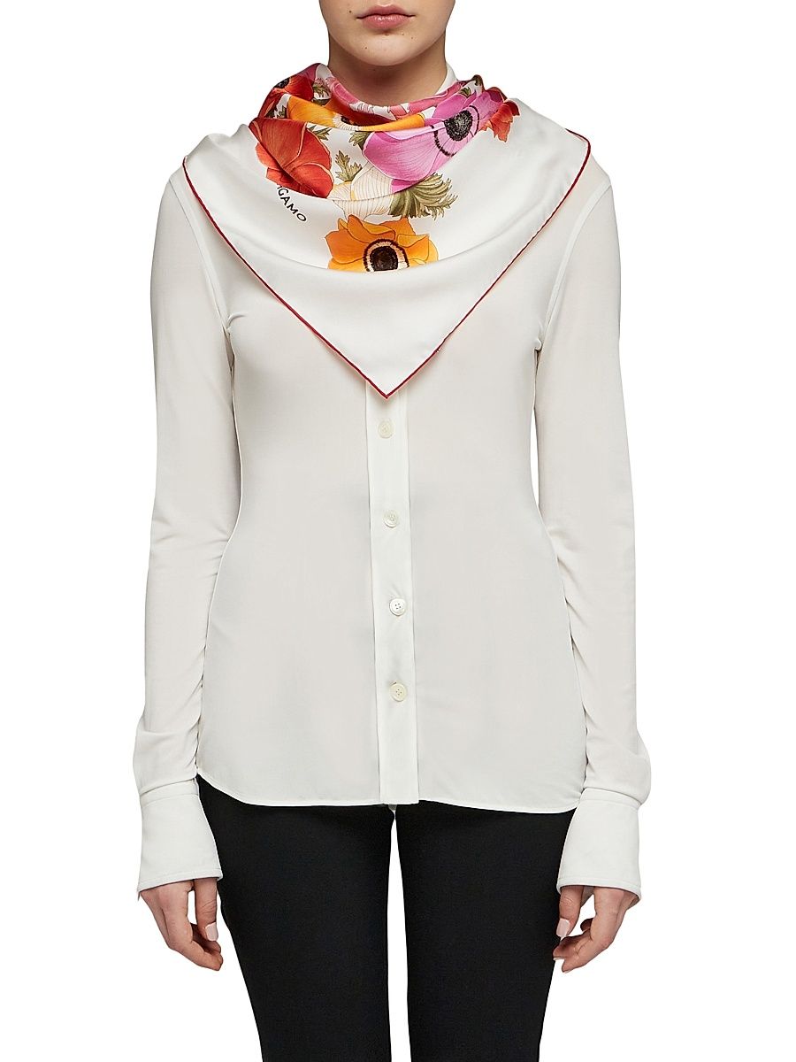 Women's Anemoni Floral Silk Scarf - Ivory Rose Orange