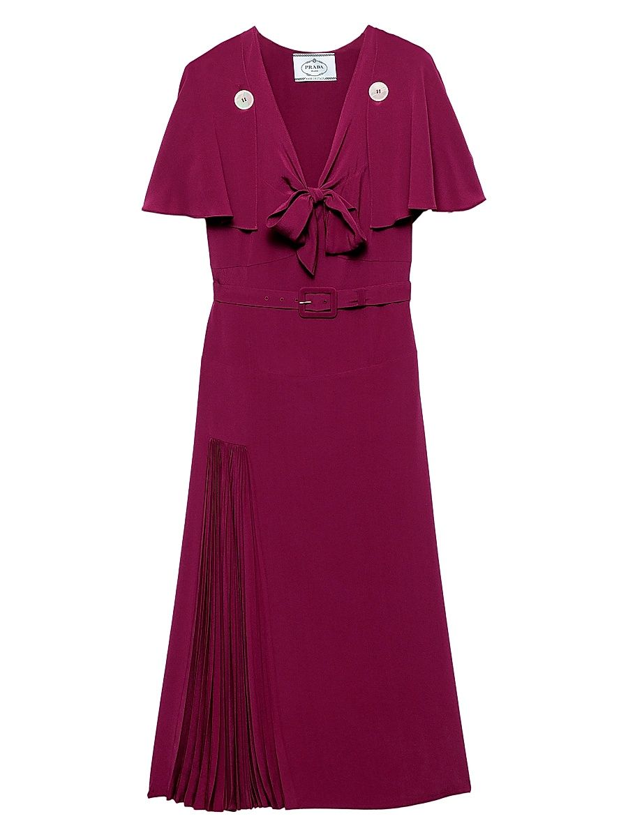 Women's Pleated Marocain Dress - Dark Red - Size 6