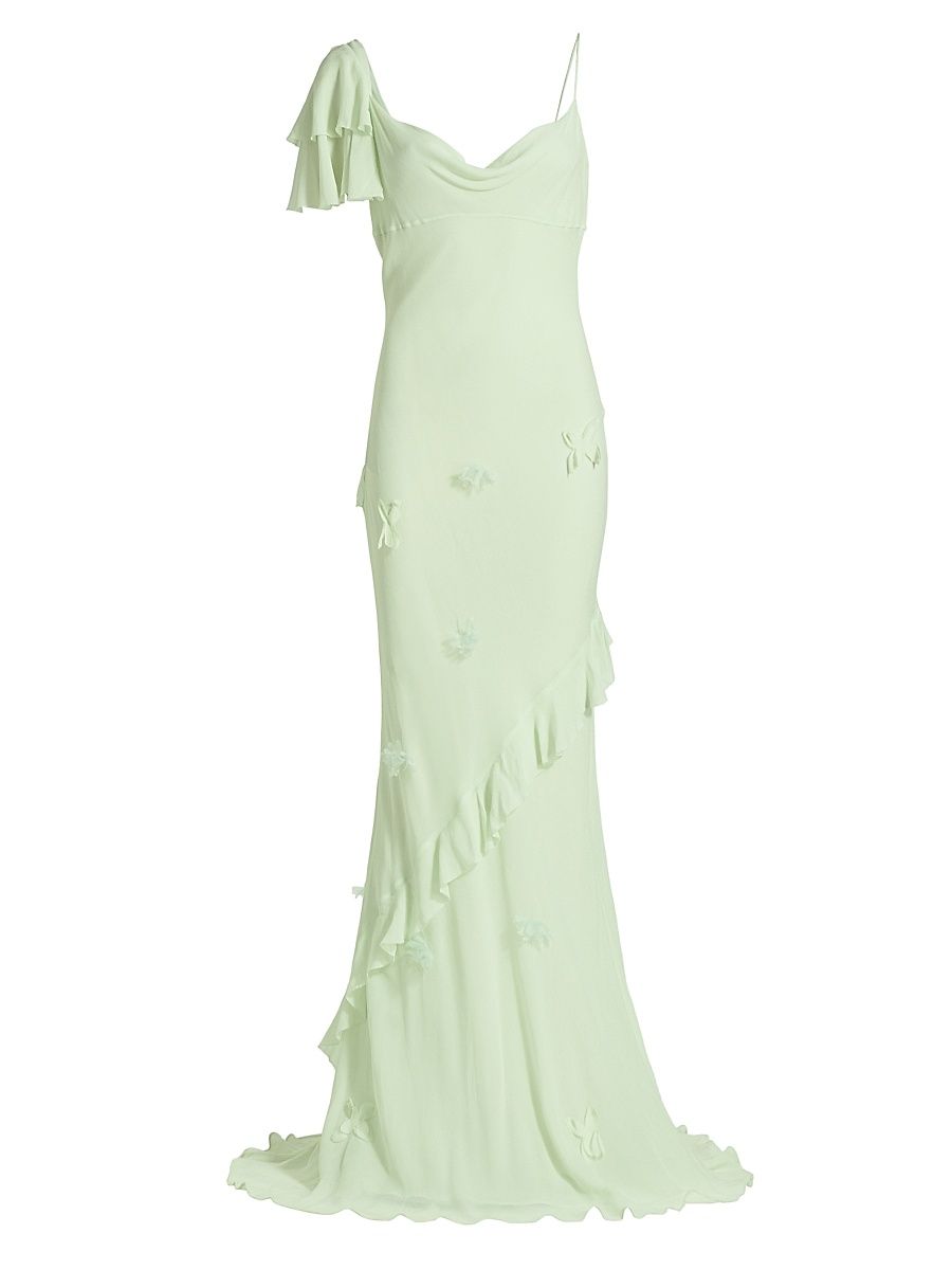 Women's Georgette Floral-Appliqué Maxi Dress - Mint - Size 10