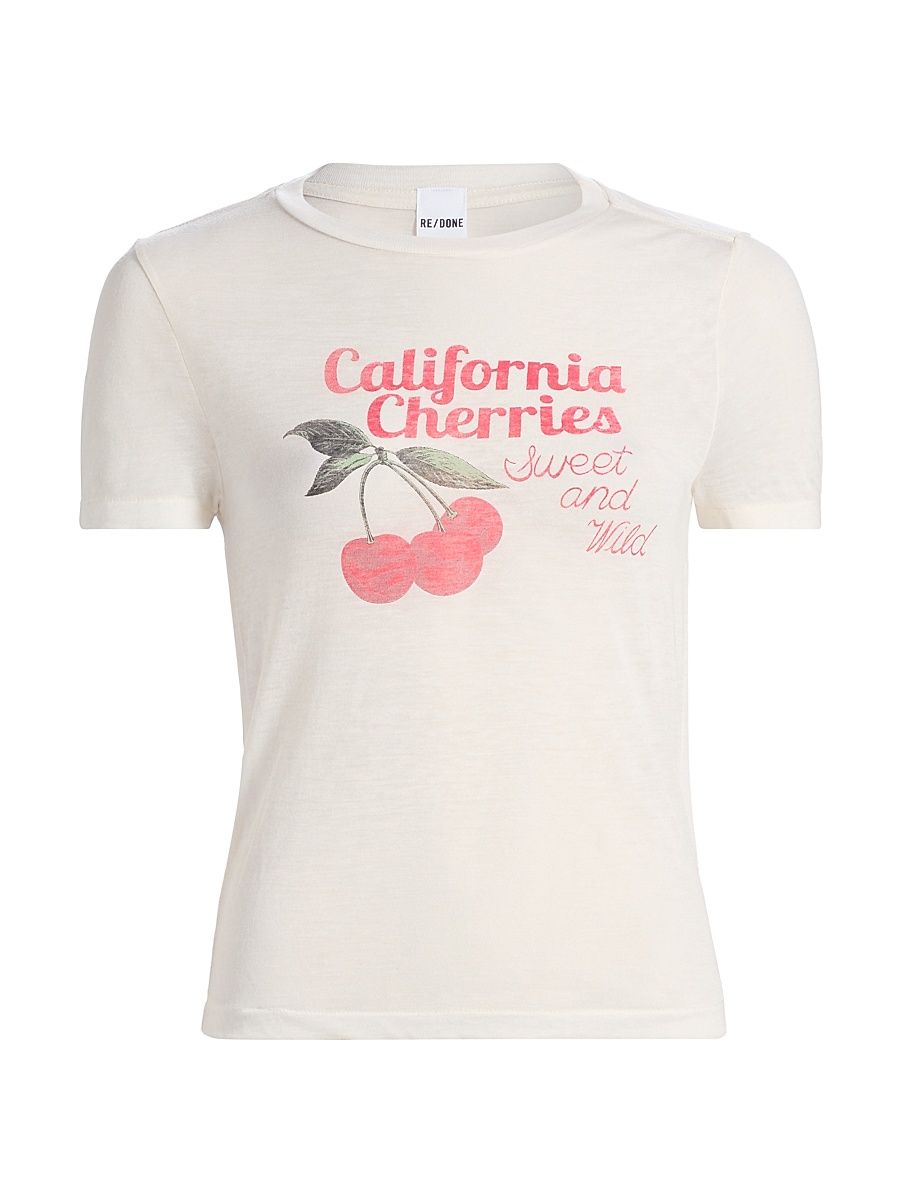 Women's Tiny Cherries Graphic Cotton-Blend T-Shirt - Vintage White - Size Medium