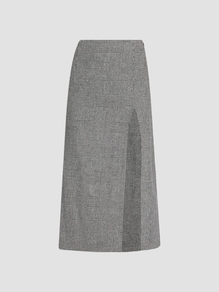 Michael Kors Collection Women's Car Wash Glen Check Wool-Cashmere Midi Skirt - Black Ivory - Size 12