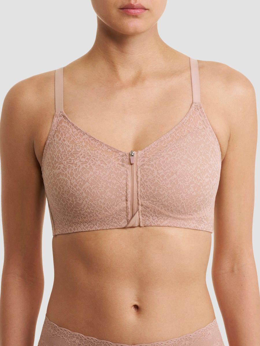 Natori Women's Pretty Smooth Zip Front Pocketed Mastectomy Wireless Bra - Buff - Size XL