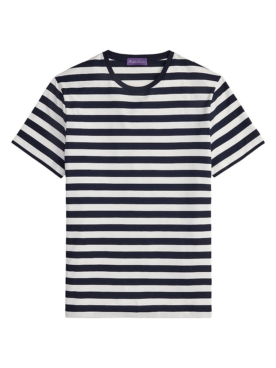 Men's Striped Lisle-Piqué Crewneck T-Shirt - Classic Chairman Navy - Size XXL