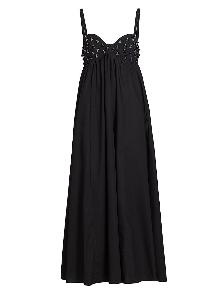 Women's Harlan Beaded Cotton Maxi Dress - Noir - Size 12