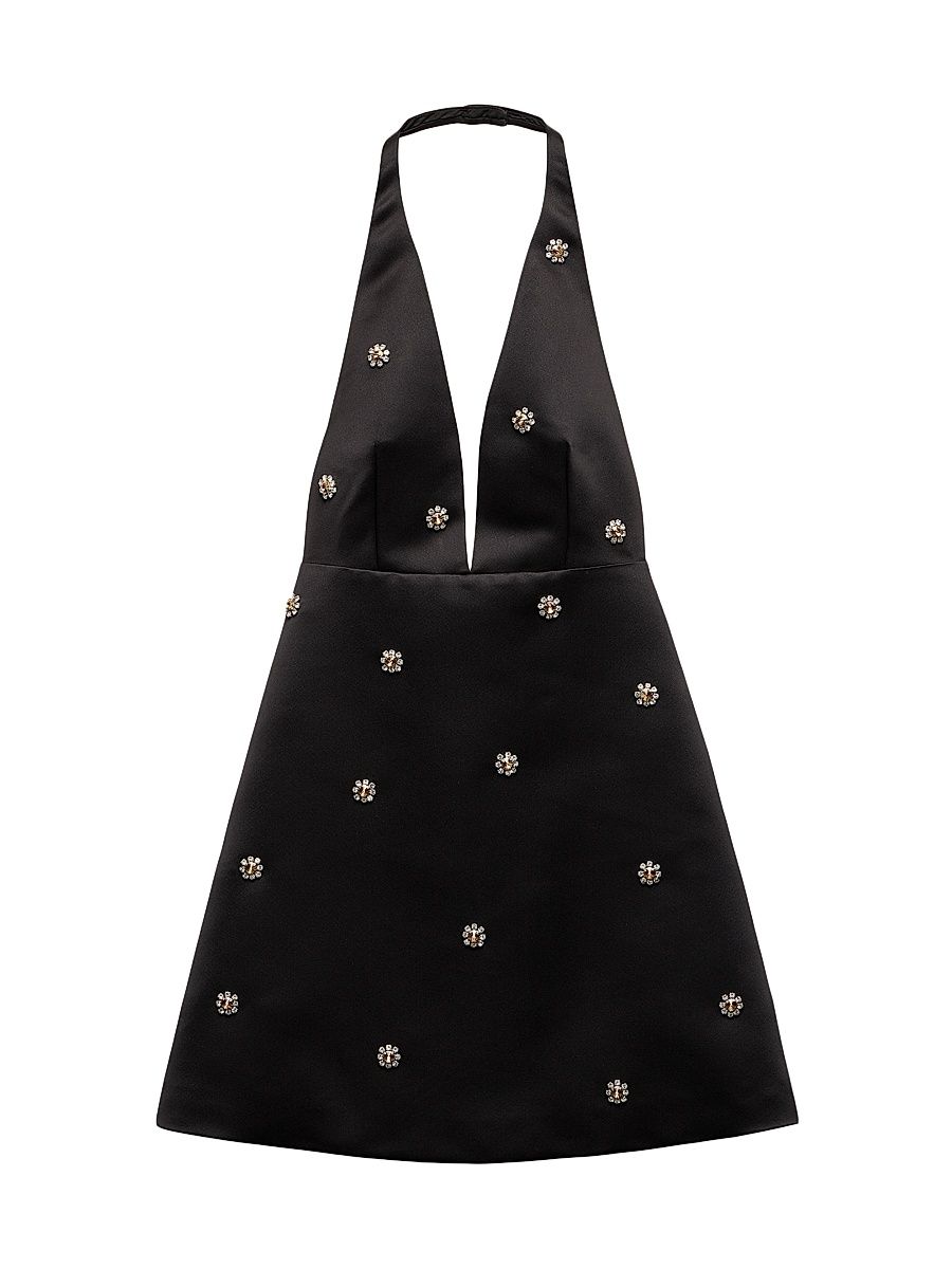 Women's Embroidered Double Satin Mini-Dress - Black - Size 10