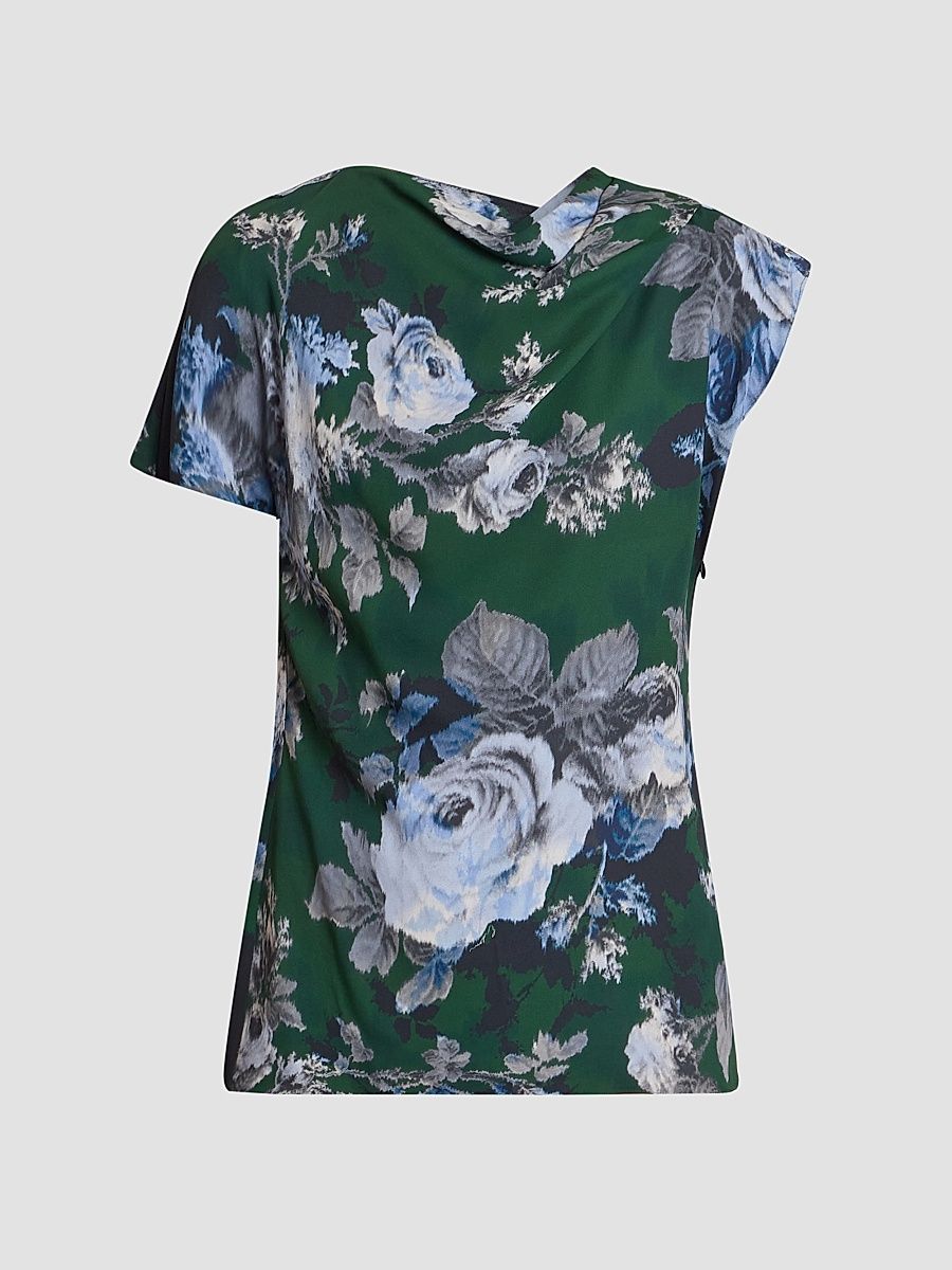 Women's Draped Floral Crepe Top - Rosegreen - Size 6