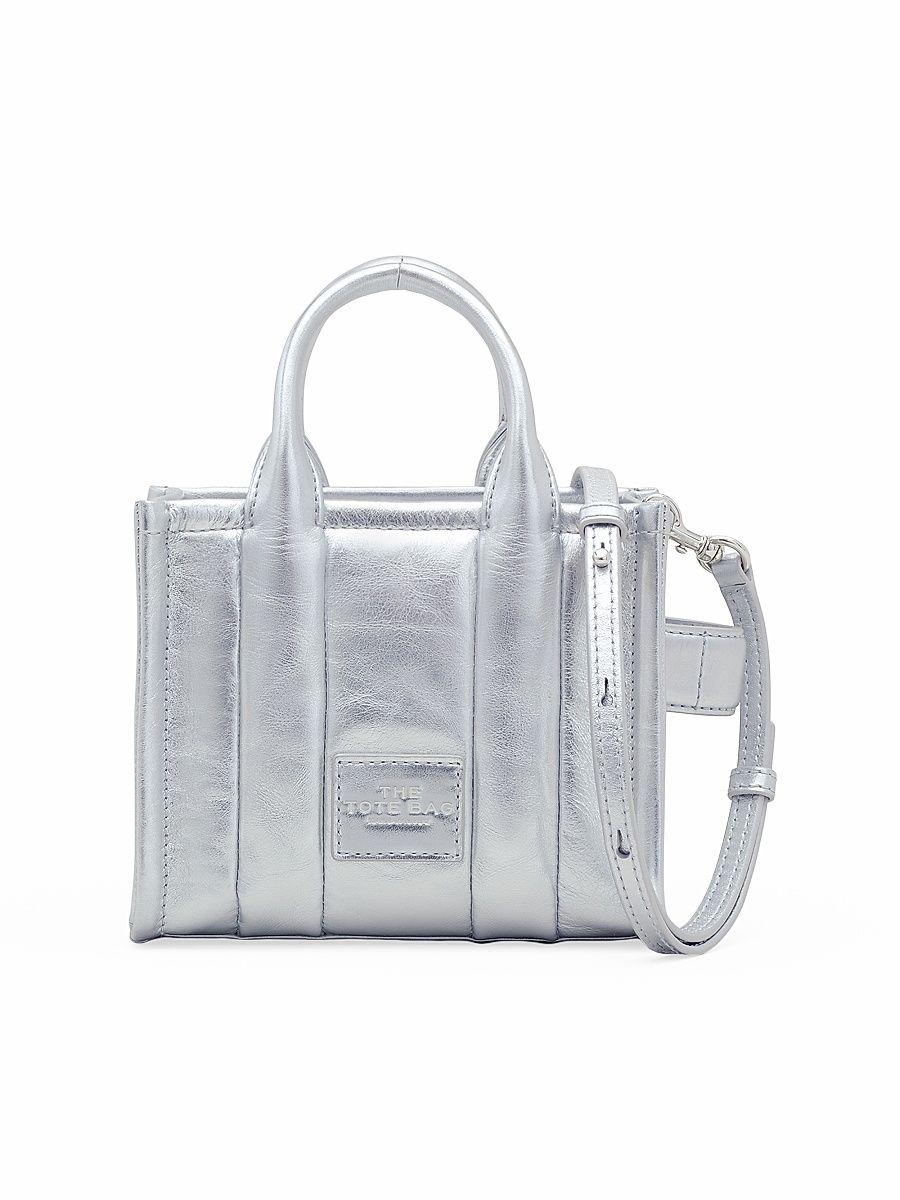 Women's The Metallic Leather Crossbody Tote Bag - Silver