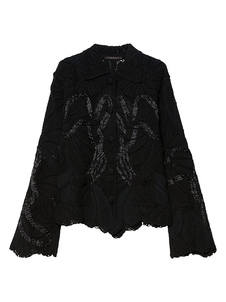 Women's Embroidered Cotton Blend Cardigan - Black - Size Large