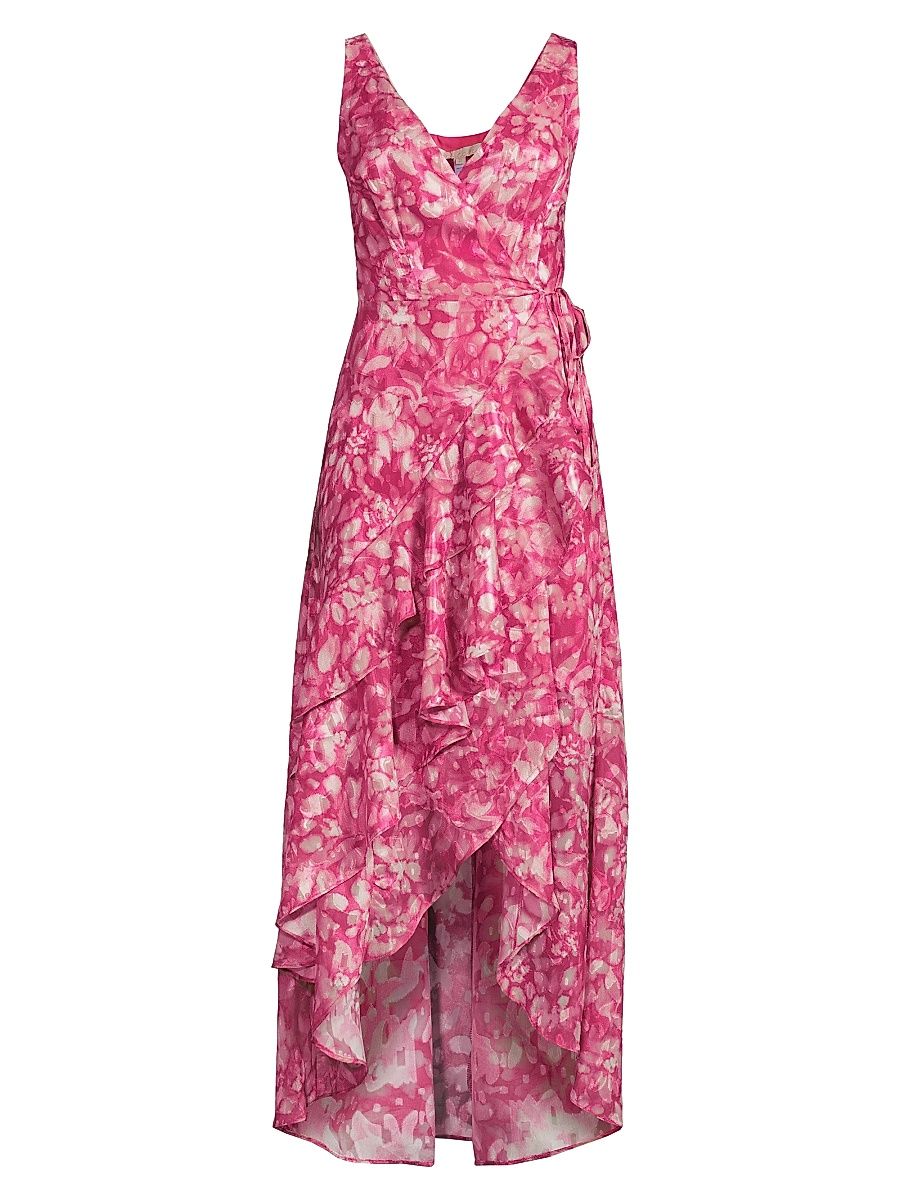 Women's Isadora Floral Wrap High-Low Dress - Fuchsia - Size XL