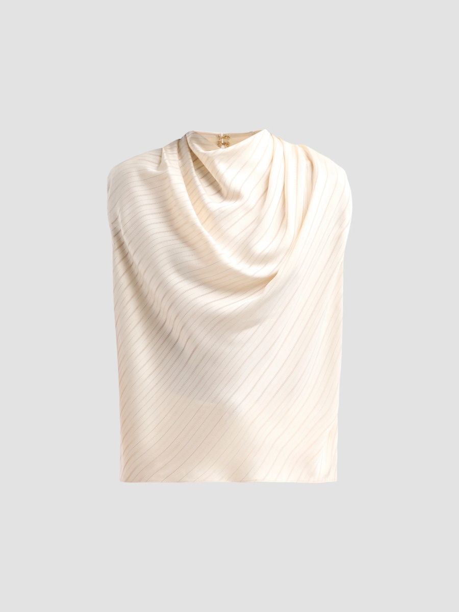 Ramy Brook Women's Holly Draped Stripe Blouse - Winter White - Size XL