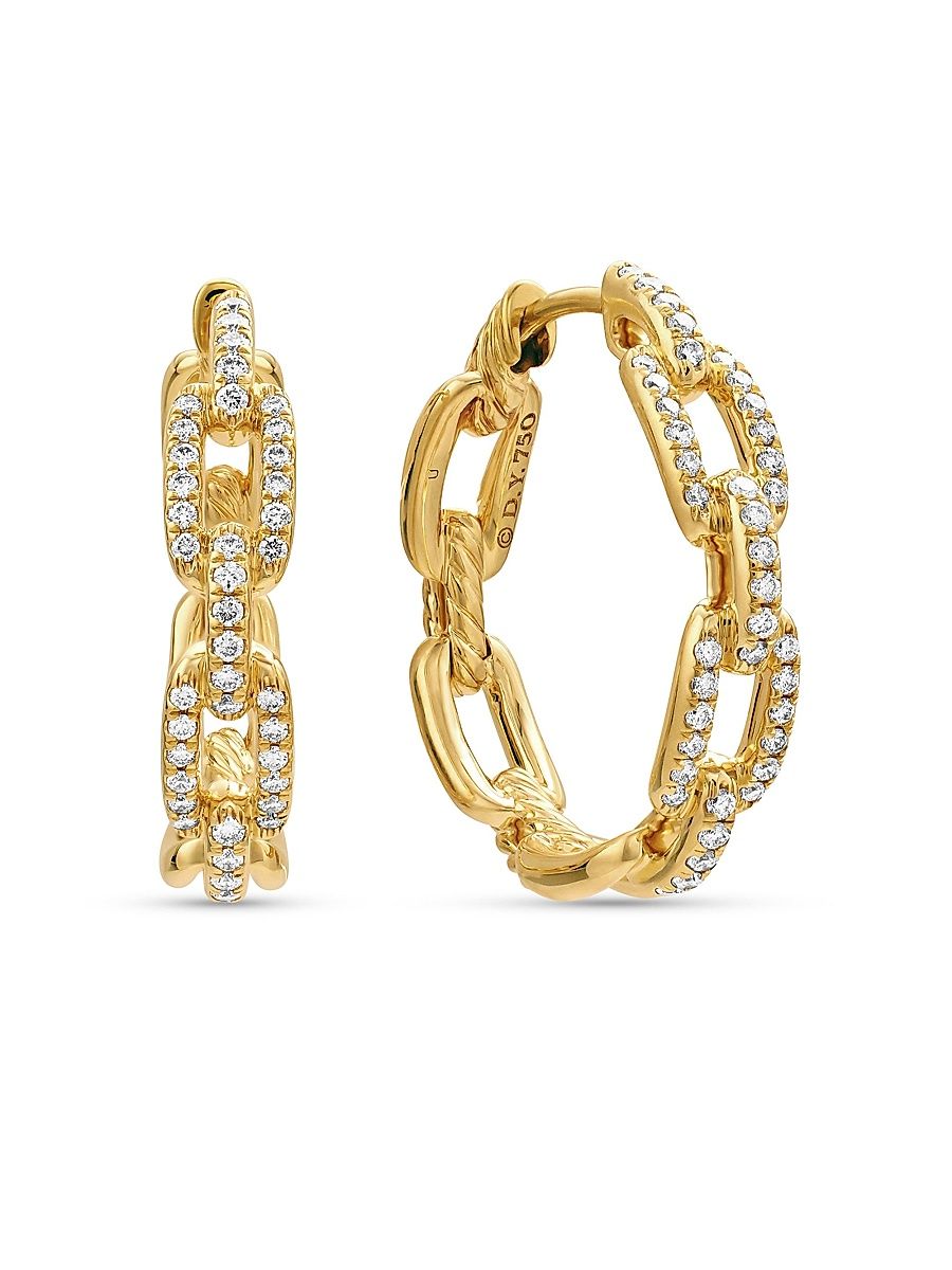 Women's Stax Chain Link Hoop Earrings in 18K Yellow Gold with Diamonds, 23.8MM - Diamond