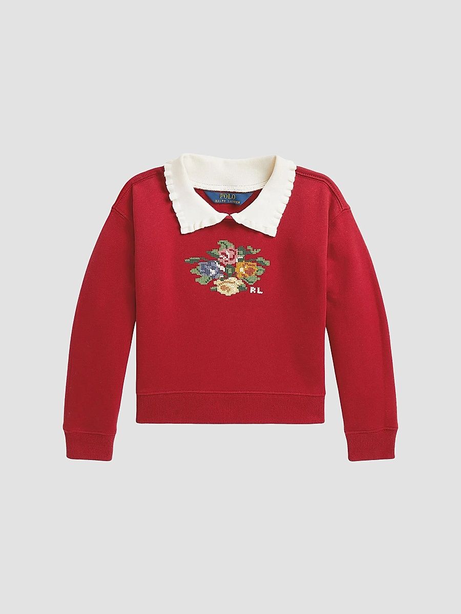 Little Girl's & Girl's Floral-Embroidered Sweatshirt - Camden Red - Size 16