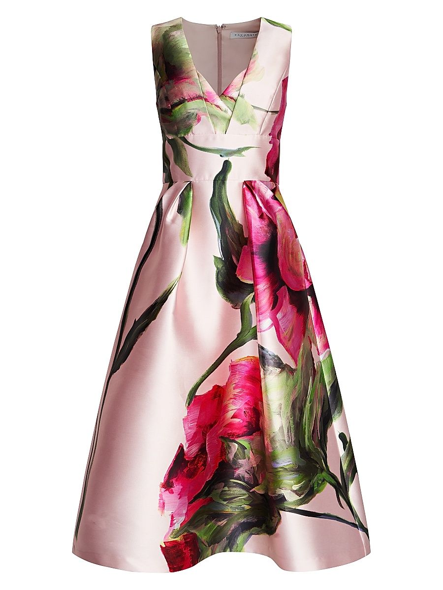 Women's Regina Floral Satin Midi-Dress - Blush - Size 12