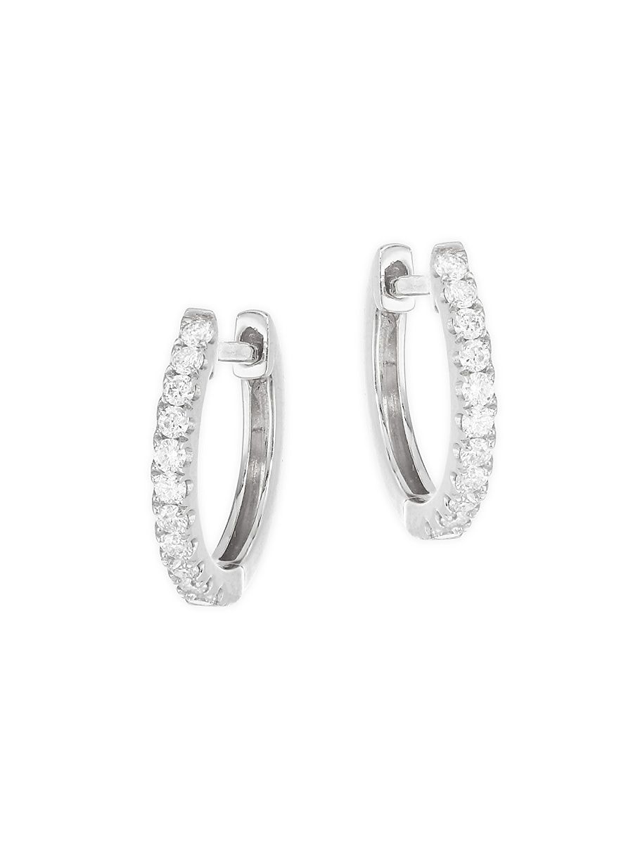 Women's 18K White Gold Small Diamond Huggie Earrings - White Gold
