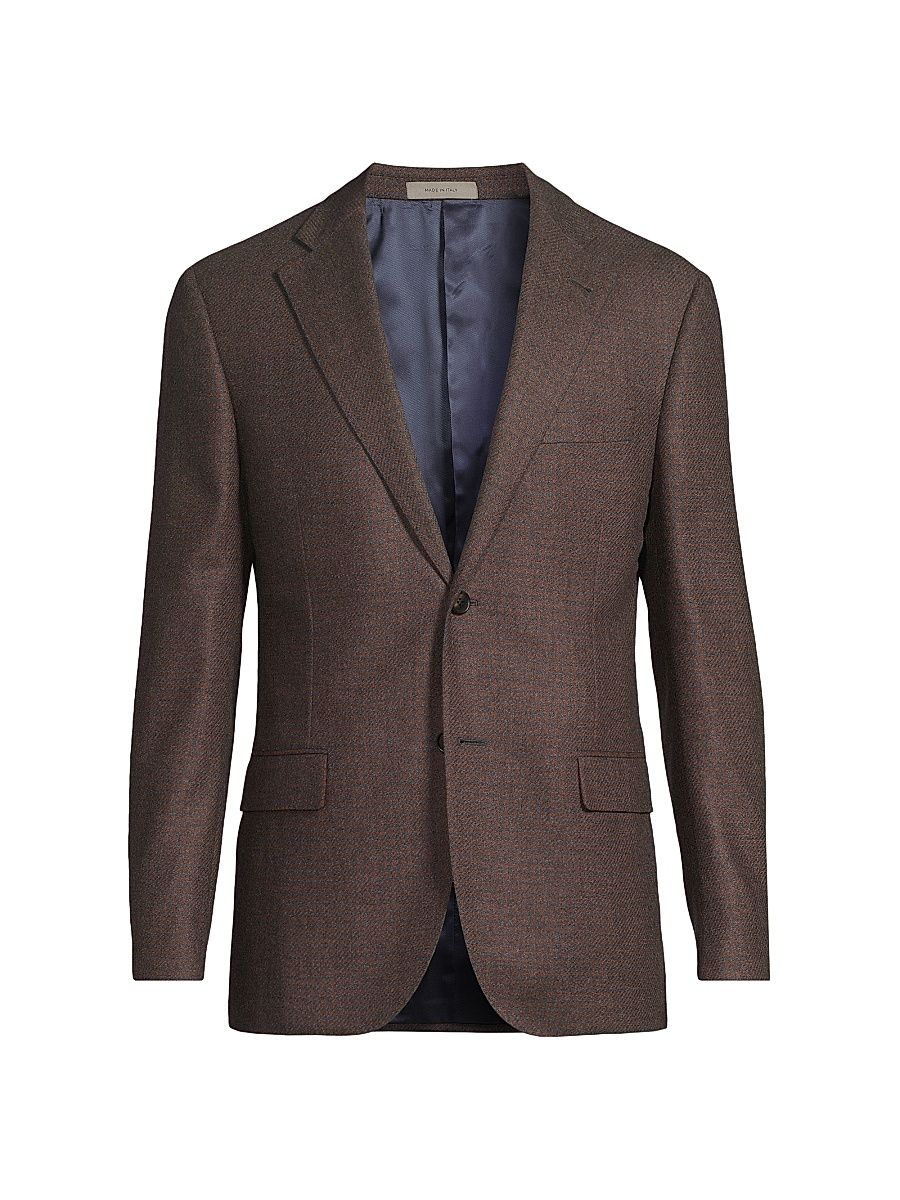 Men's Check Wool-Cashmere Sport Coat - Blue Cognac - Size 46