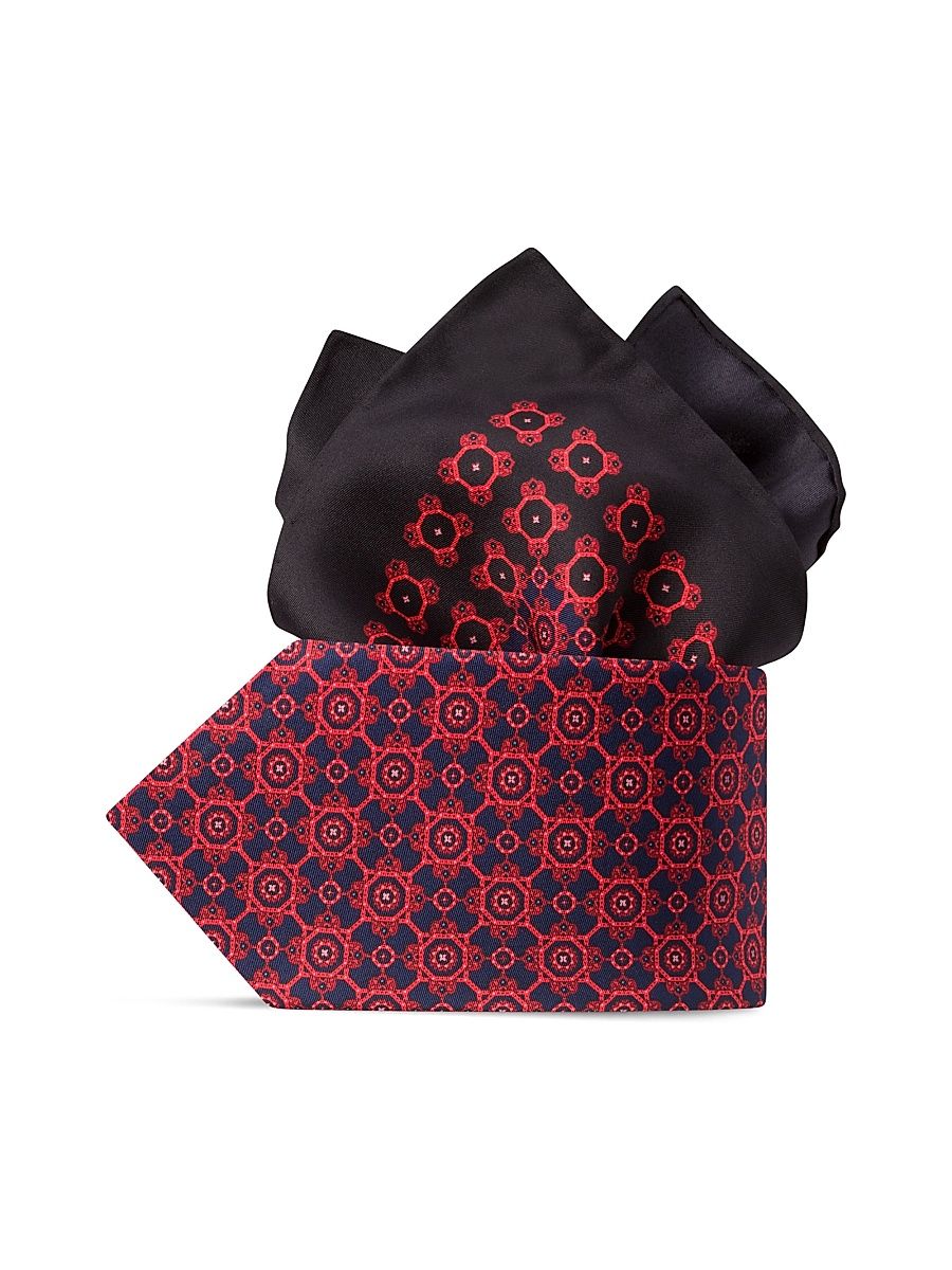 Men's Luxury Silk Tie Set - Blue Red