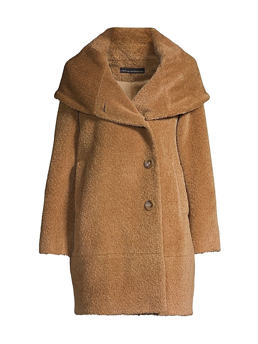 Women's Alpaca & Wool Boucle Cocoon Coat - Camel - Size 6