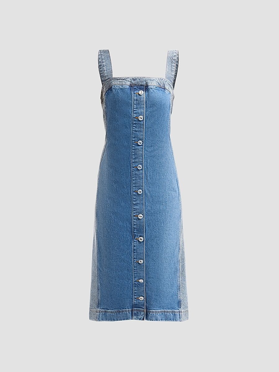 Women's Amanda Rhinestone-Trim Denim Midi Dress - Rhinestone Mid Cerulean - Size 12