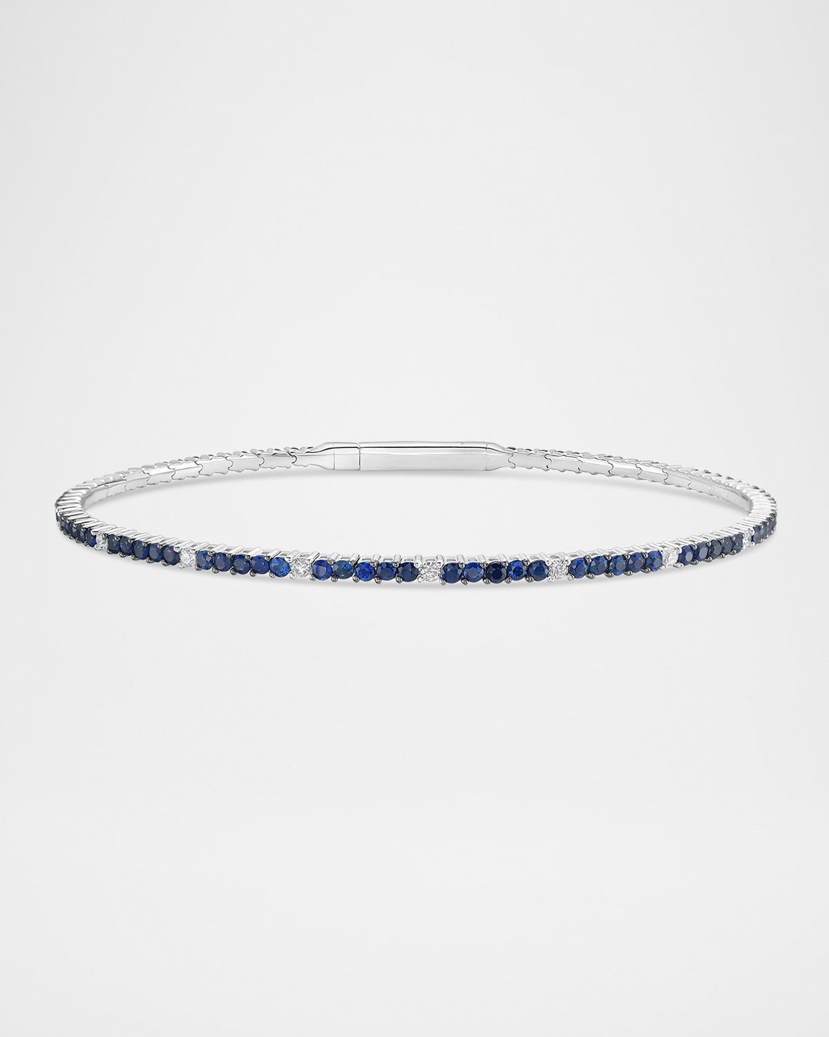 18K White Gold Diamond and Blue Sapphire Flex Bangle