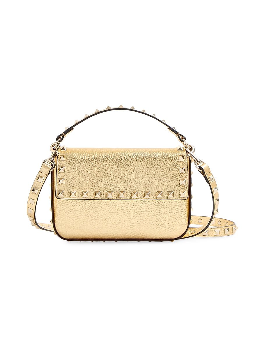 Women's Rockstud Mini Shoulder Bag in Laminated Grainy Calfskin - Antique Brass