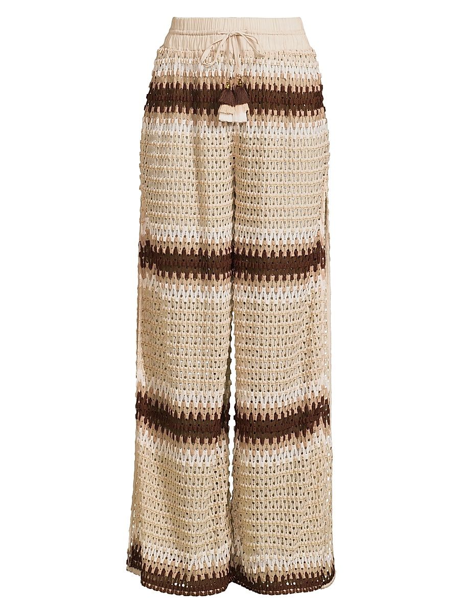 Women's Larsa Two-Tone Crochet Wide-Leg Cover-Up Pants - Sandstone Crochet - Size XL