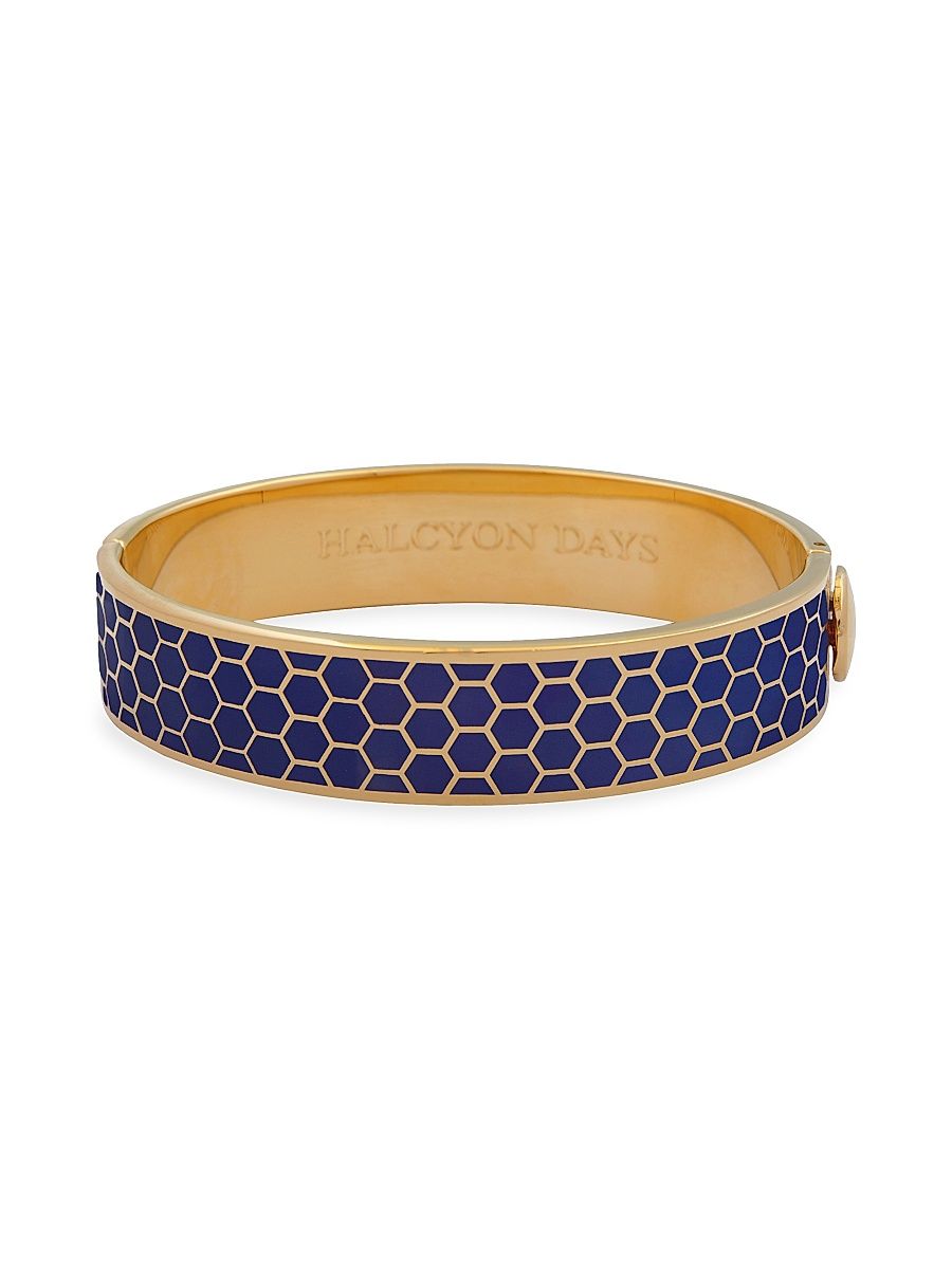 Women's Honeycomb 18K Gold-Plated Hinged Bangle Bracelet - Cobalt