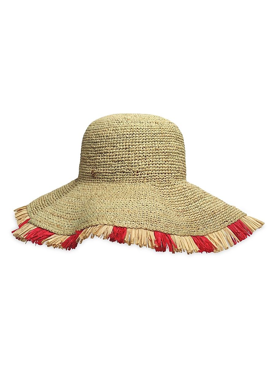 Women's Crushable Crochet Straw Sun Hat - Red - Size Small