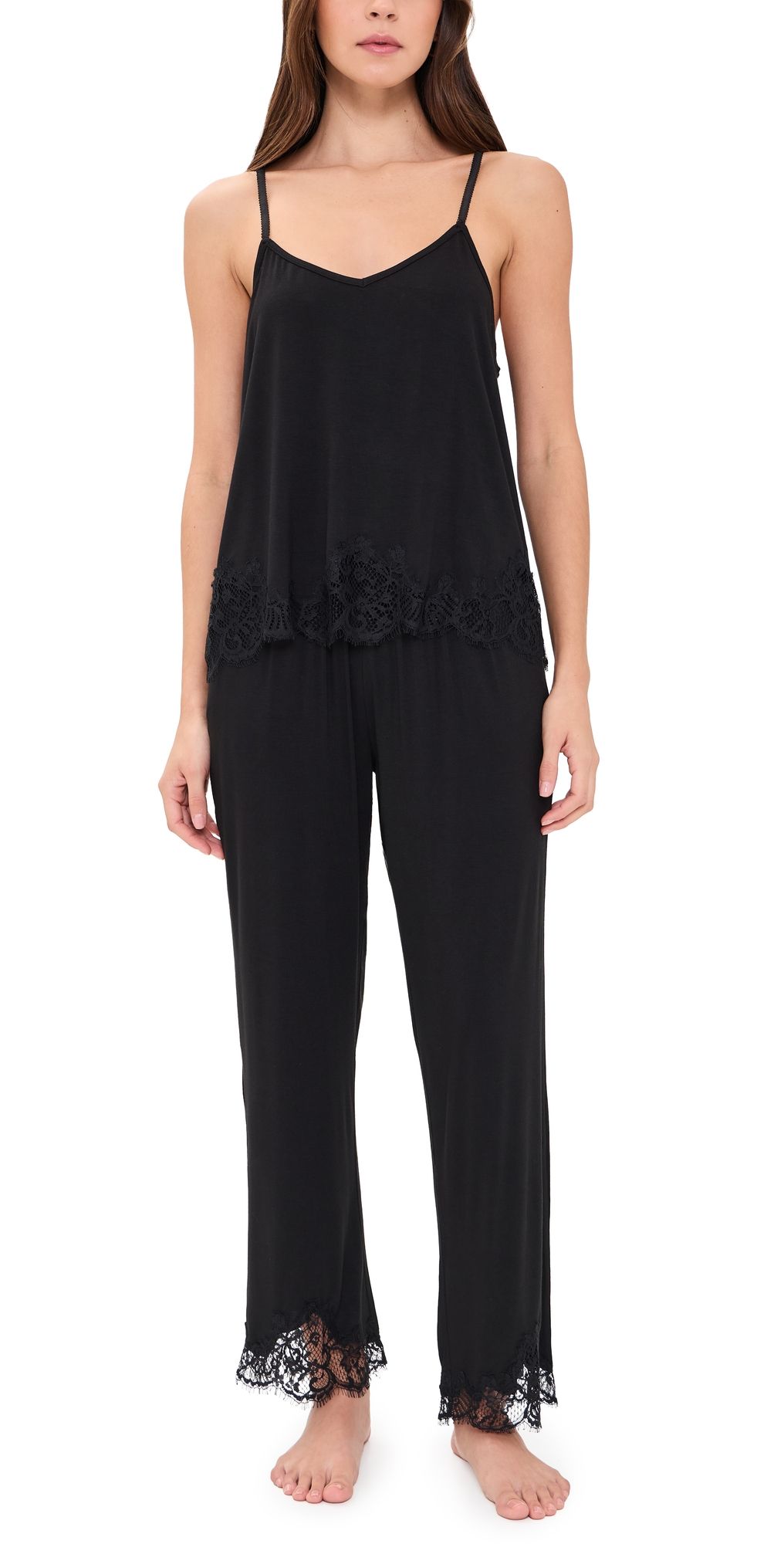 Flora Nikrooz Soild Bamboo Knit Cami Pant Set Black XS