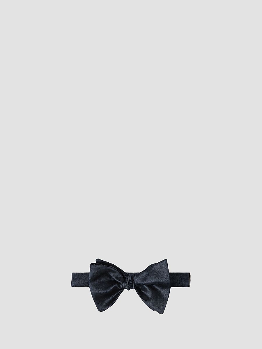 Men's Cotton and Silk Satin Bow Tie - Navy Blue