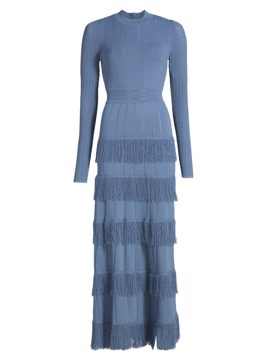 Lela Rose Women's Piper Fringe Knit Maxi Dress - Cornflower - Size Large