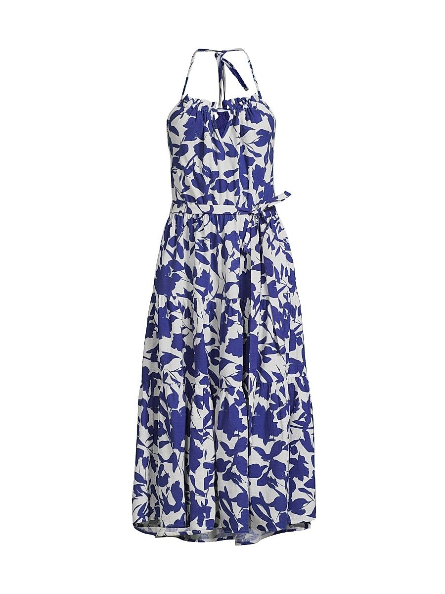 Women's Abbie Leaf Cotton Halter Dress - Moraea Garden - Size XS