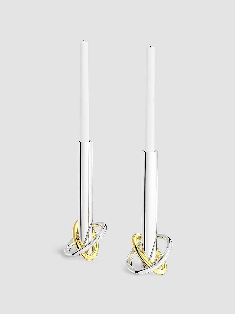 Ring Candleholders, Set of 2 - Silver Gold