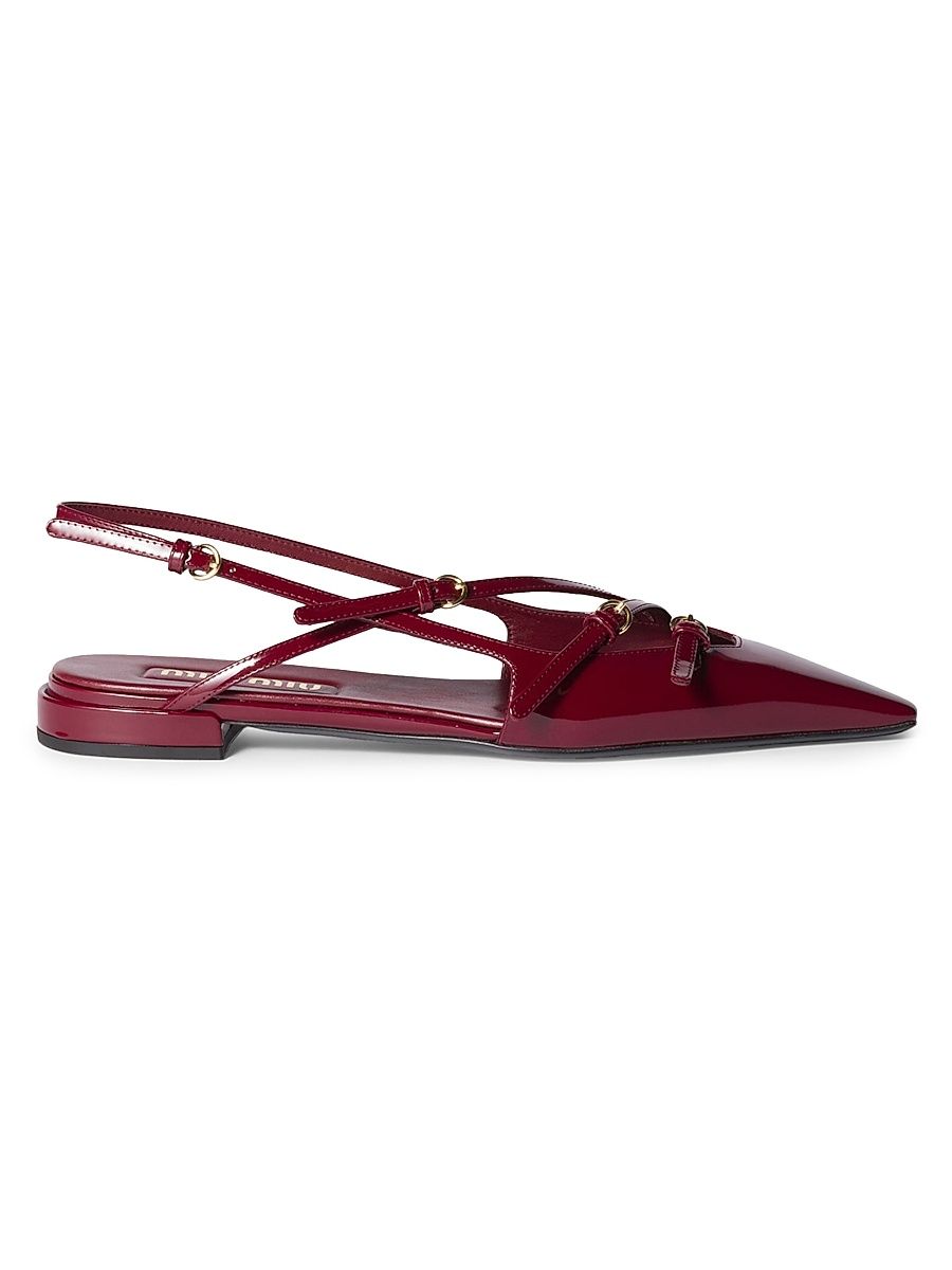 Women's Patent Leather Slingback Ballerinas with Buckles - Red - Size 9