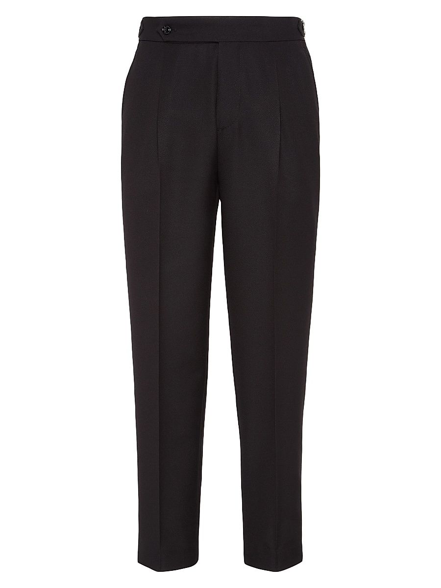 Men's Silk, Wool and Mohair Giro Inglese Tuxedo Trousers - Black - Size 46